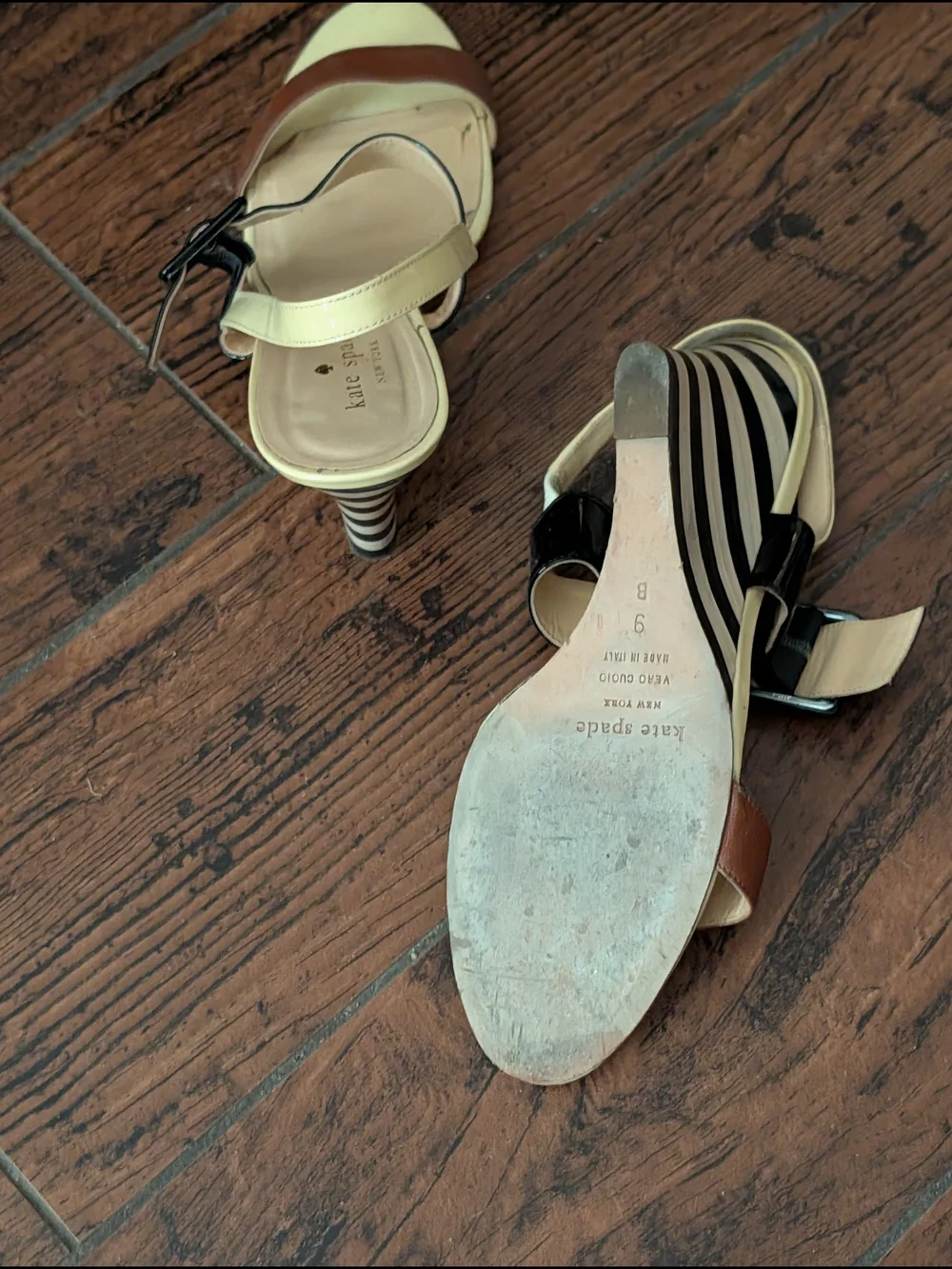 kate spade Two-Tone Leather Slingback Sandals - Brown, Black & Cream